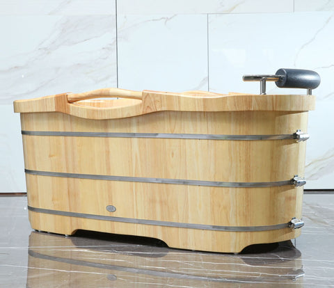 Image of ALFI brand AB1163 61'' Free Standing Wooden BathTub with Headrest