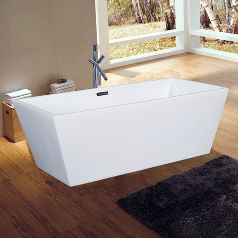Image of ALFI brand AB8833 59 Inch White Rectangular Free Standing Soaking Bathtub