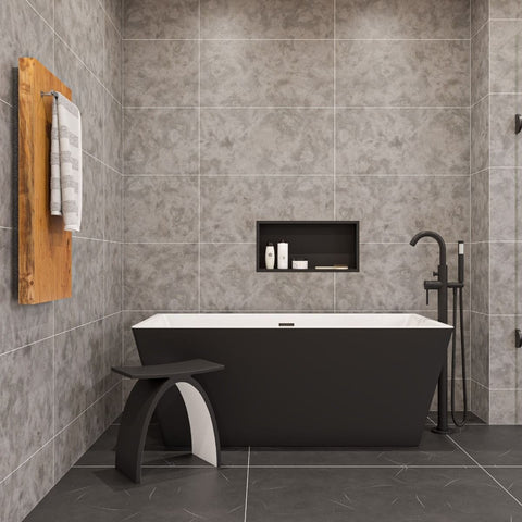 Image of ALFI brand AB8834 59 Inch Black & White Rectangular Acrylic Soaking Bathtub
