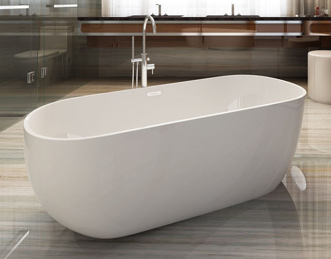 Image of ALFI brand AB8838 59 Inch White Oval Acrylic Free Standing Soaking Bathtub