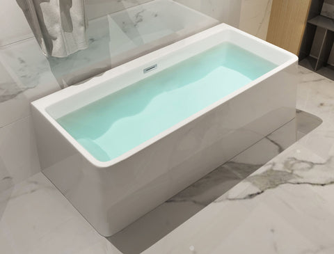 Image of ALFI brand AB8858 59 Inch White Rectangular Acrylic Free Standing Soaking Bathtub