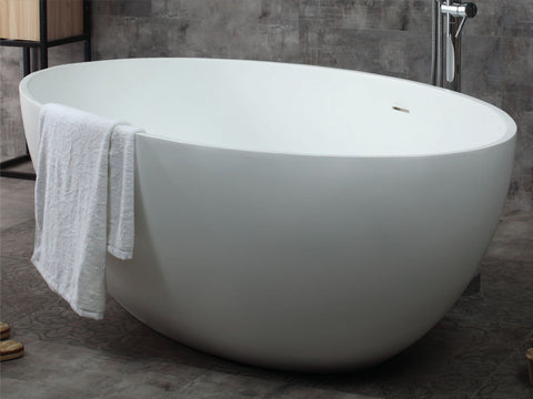 Image of ALFI brand AB9941 67" White Oval Solid Surface Smooth Resin Soaking Bathtub