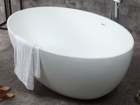 Image of ALFI brand AB9941 67" White Oval Solid Surface Smooth Resin Soaking Bathtub