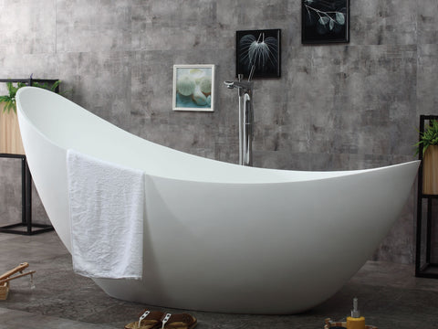 Image of ALFI brand AB9951 73" White Solid Surface Smooth Resin Soaking Slipper Bathtub