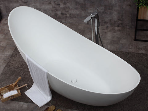 Image of ALFI brand AB9951 73" White Solid Surface Smooth Resin Soaking Slipper Bathtub