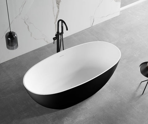 Image of ALFI brand AB9975BM 59" Black & White Matte Oval Solid Surface Resin Soaking Bathtub