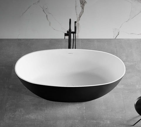 Image of ALFI brand AB9975BM 59" Black & White Matte Oval Solid Surface Resin Soaking Bathtub