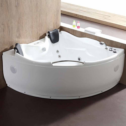 Image of EAGO AM125ETL 5 ft Corner Acrylic White Whirlpool Bathtub for Two w/ Fixtures