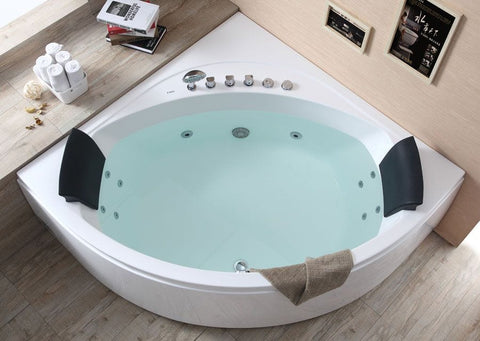 Image of EAGO AM200 5' Rounded Modern Double Seat Corner Whirlpool Bath Tub with Fixtures