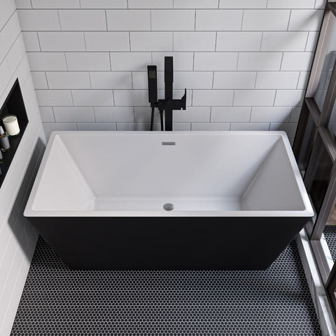 Image of ALFI brand AB8834 59 Inch Black & White Rectangular Acrylic Soaking Bathtub
