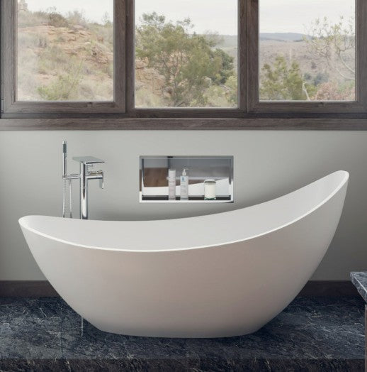 73" White Solid Surface Smooth Resin Soaking Slipper Bathtub