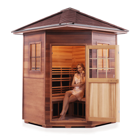 Image of Enlighten Sierra 4-Person Corner Peak Roof Full Spectrum Infrared Indoor Sauna