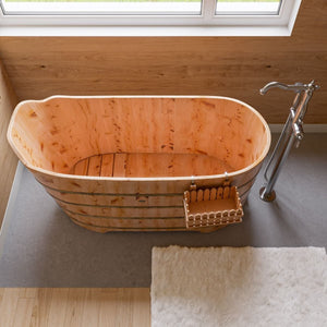 ALFI brand AB1103 59 Inch Free Standing Cedar Wood Bathtub with Bench
