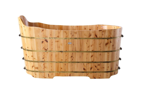 Image of ALFI brand AB1103 59 Inch Free Standing Cedar Wood Bathtub with Bench