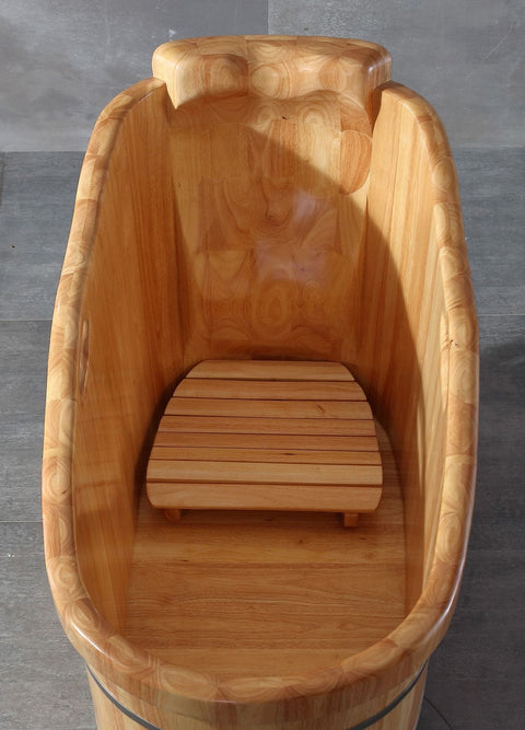 ALFI brand AB1187 57" Free Standing Wooden Soaking Bathtub with Headrest