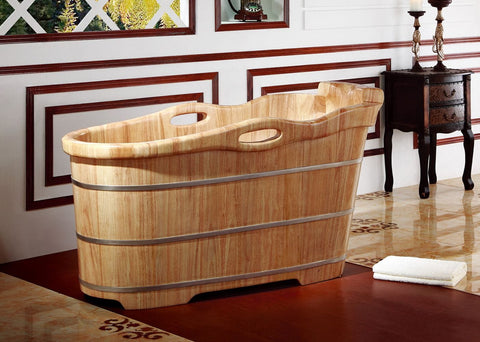 Image of ALFI brand AB1187 57" Free Standing Wooden Soaking Bathtub with Headrest