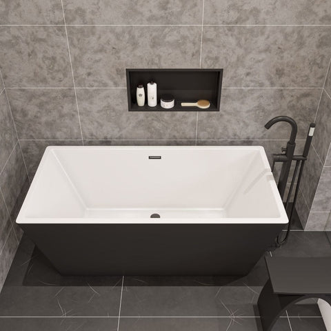 ALFI brand AB8834 59 Inch Black & White Rectangular Acrylic Soaking Bathtub