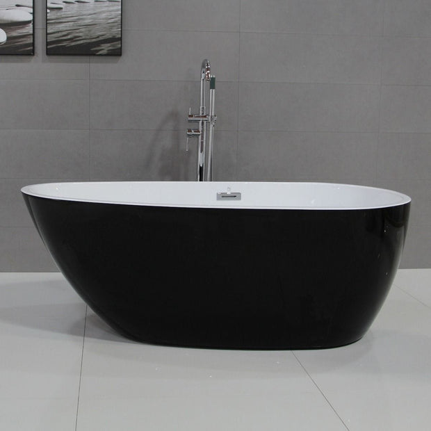ALFI brand AB8862 59 Inch Black & White Oval Free Standing Soaking Bathtub