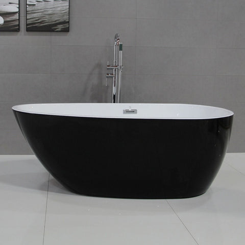 Image of ALFI brand AB8862 59 Inch Black & White Oval Free Standing Soaking Bathtub
