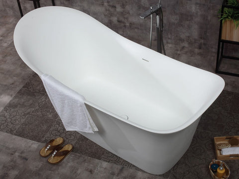 Image of ALFI brand AB9915 74" White Solid Surface Smooth Resin Soaking Slipper Bathtub