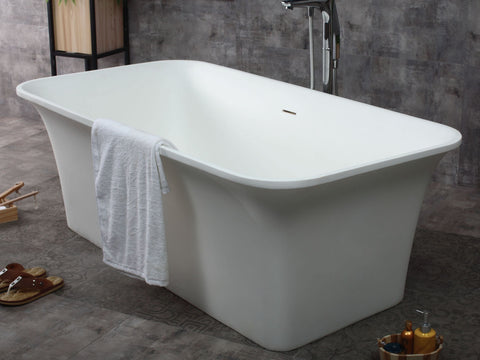 ALFI brand AB9942 67" White Rectangular Solid Surface Smooth Resin Soaking Bathtub