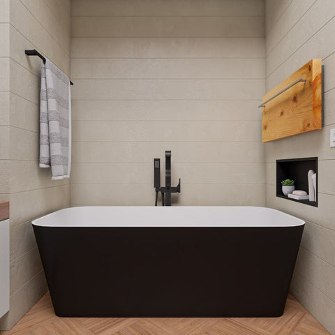 Image of ALFI brand AB9952BM 67" Black & White Matte Rectangular Solid Surface Resin Soaking Bathtub