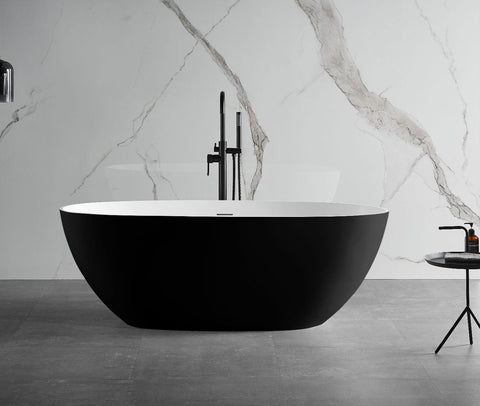 ALFI brand AB9975BM 59" Black & White Matte Oval Solid Surface Resin Soaking Bathtub